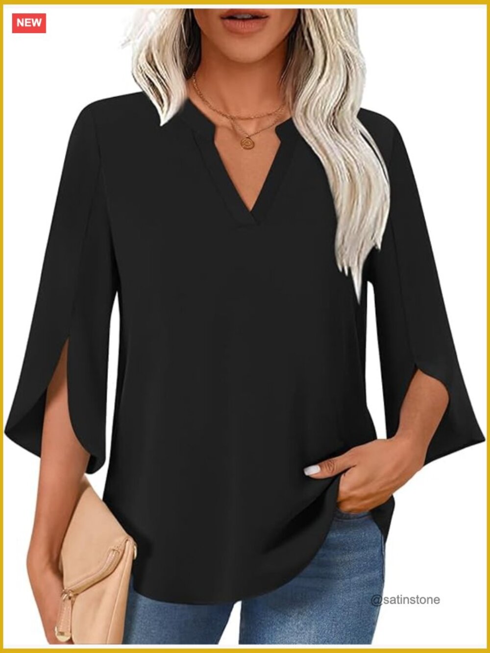 Dressy Casual 3/4 Sleeve Blouse Business Work Chiffon V Neck Tops Office